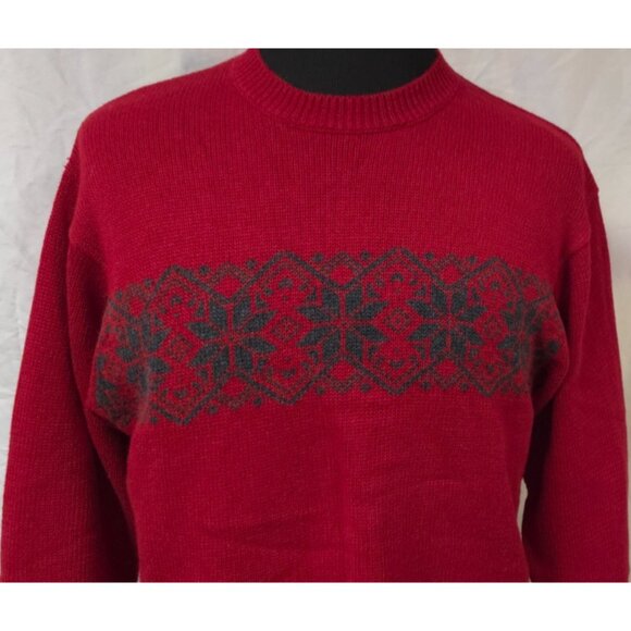 American Outpost Mens Red Nordic Holiday Snowflake Long Sleeve Sweater Size M - Picture 2 of 11